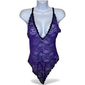 Yandy One Piece Lace Sheer Teddy Lingerie Purple With Black Lining Size 1X